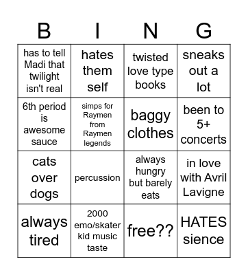 Harlies bingo card Bingo Card
