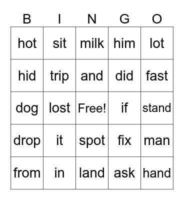 A, I, O Bingo Card