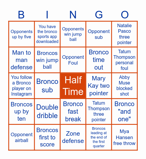 Bronco Bingo Card