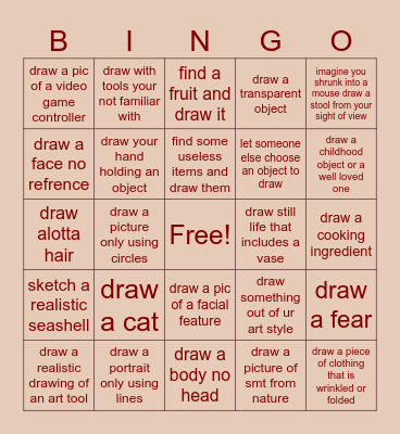 art learning bingo Card