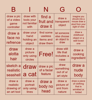 art learning bingo Card