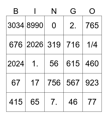 Numeri :) Bingo Card