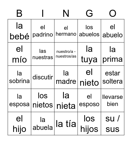 Encuentros 2 Unidad 1, Desafío 1 Bingo Card