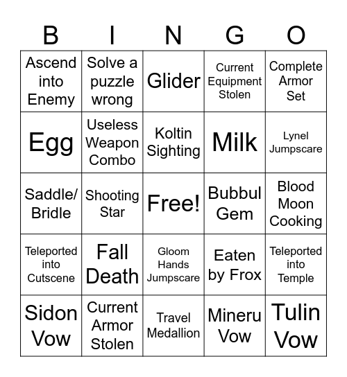 TOTK Randomizer Bingo Card