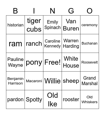 Presidential Pets Bingo Card