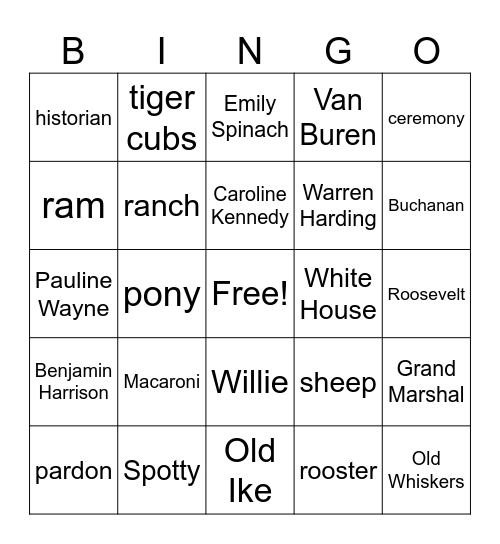 Presidential Pets Bingo Card