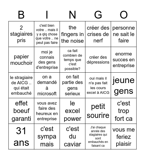 Bingo Excel Bingo Card