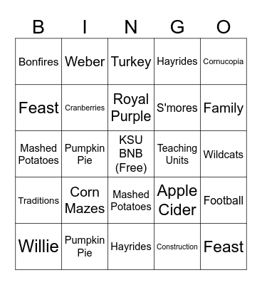 KSU/THANKSGIVING Bingo Card