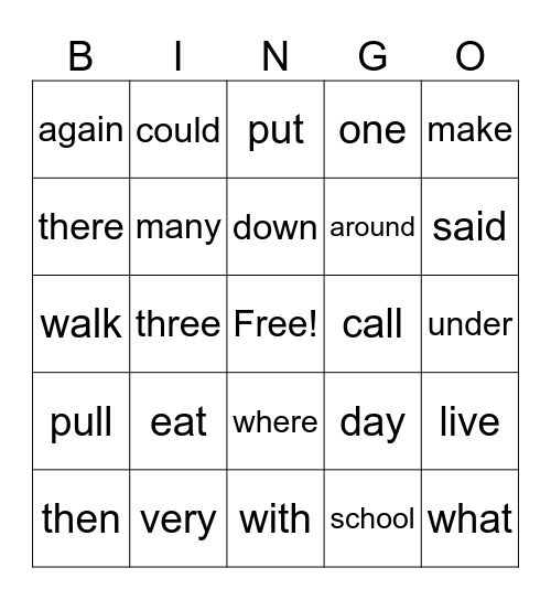 Words to Know Units 1-2 Bingo Card