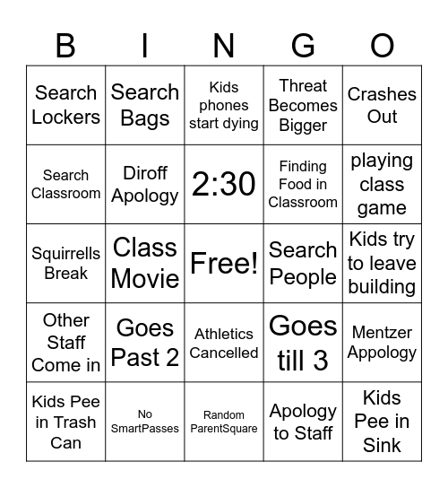 Lock In Bingo Card