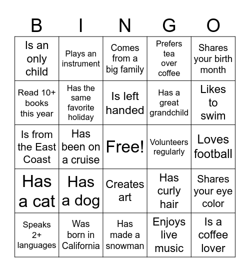 Find Someone Who... Bingo Card