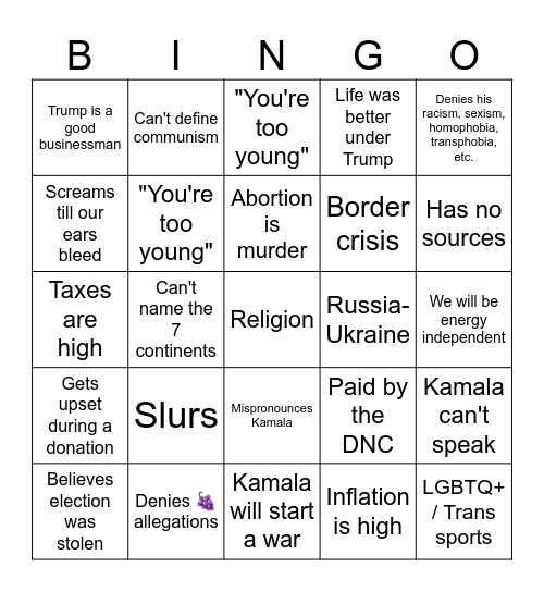 MAGA Debates Bingo Card