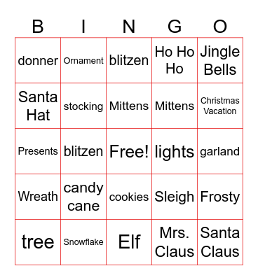 S&E Holiday Bingo Card