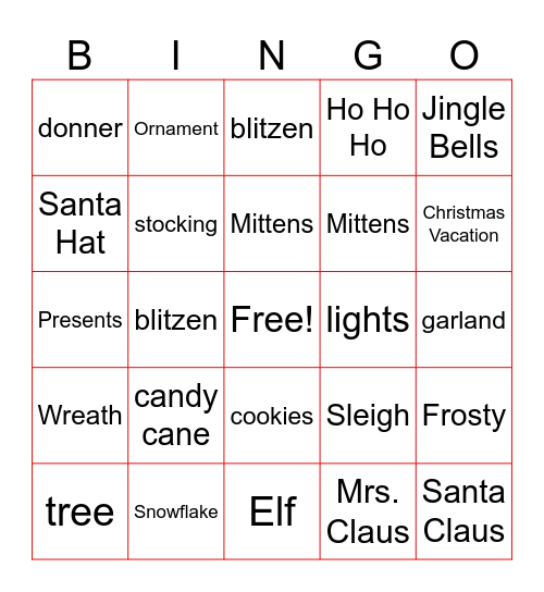 S&E Holiday Bingo Card