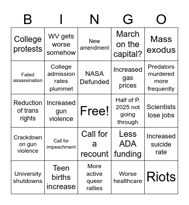 Trump Term bingo Card