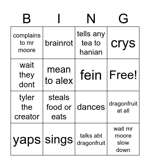 milas bingo Card