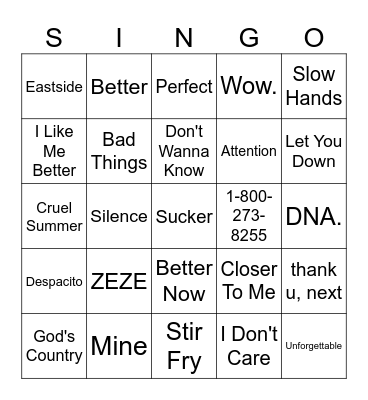 2017-2019 Hits Bingo Card