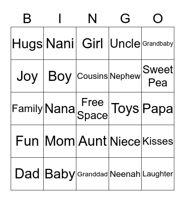 Baby Freman Bingo Card