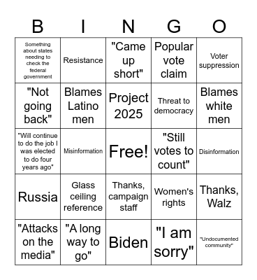 Kamala's big day Bingo Card
