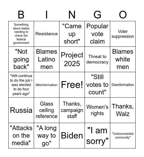 Kamala's big day Bingo Card