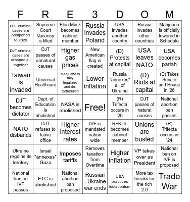 DJT Bingo Card