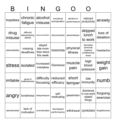 Burnout Bingo Card