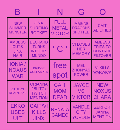 ARCANE SEASON 2 Bingo Card