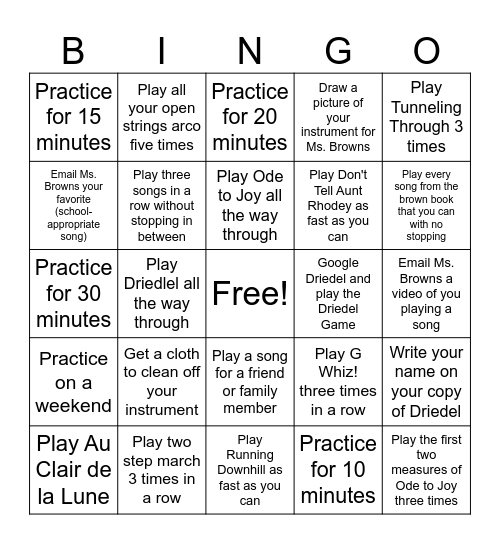 Practice Bingo Card