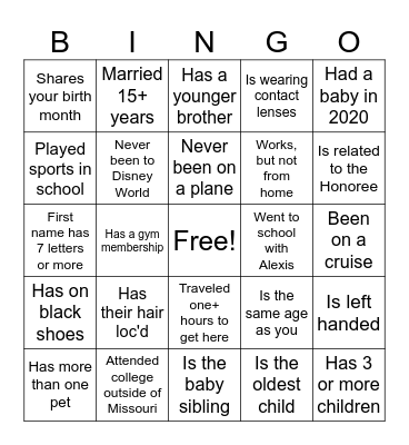 Find The Guest Bingo Card