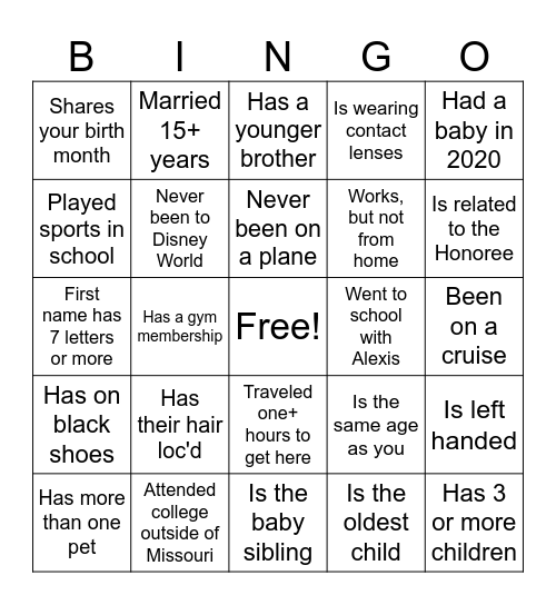 Find The Guest Bingo Card