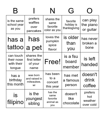 FSU November GBM! Bingo Card