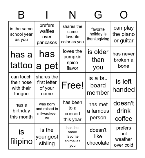 FSU November GBM! Bingo Card