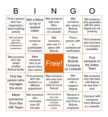 Bobcat Student Bingo Card