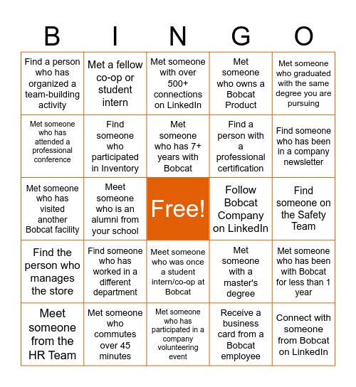 Bobcat Student Bingo Card