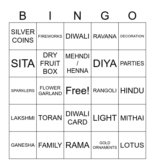 Diwali Bingo Card