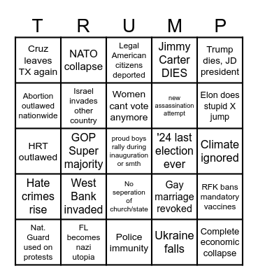 Trump Administration Bingo Card