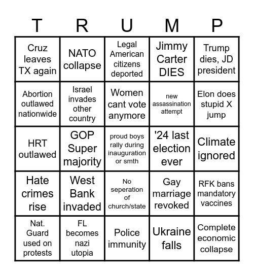 Trump Administration Bingo Card