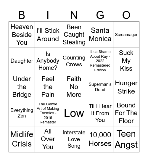 Flannel Rock Bingo Card