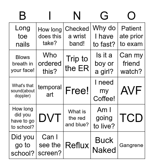 Ultrasound Bingo Card