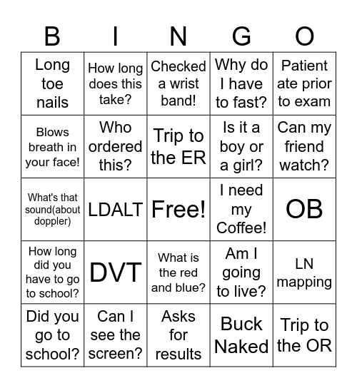 Ultrasound Bingo Card