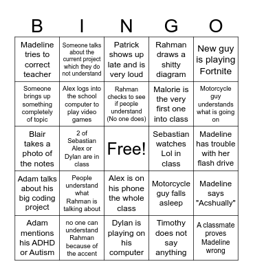 Computer Science Bingo Card