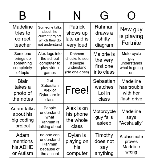 Computer Science Bingo Card