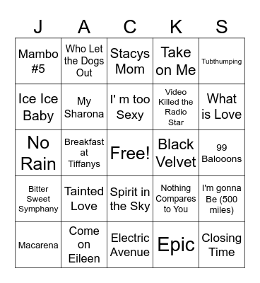 One hit wonders Bingo Card