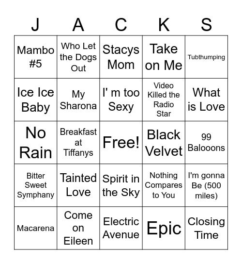 One hit wonders Bingo Card