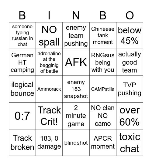 Blitz bingo Card