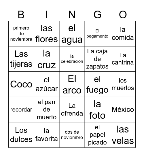 Dia de los Muertos revised Alicea 2 Bingo Card