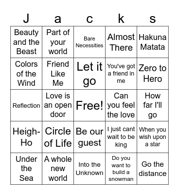 Disney Bingo Card