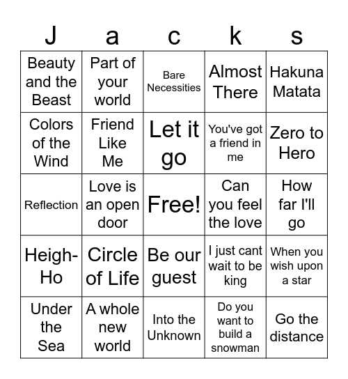 Disney Bingo Card