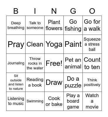 Coping Skills Bingo Card