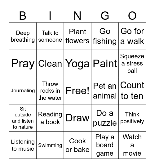 Coping Skills Bingo Card